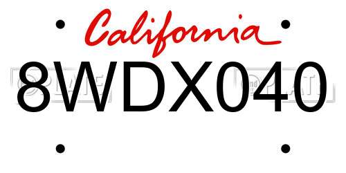 8WDX040 California License Plate