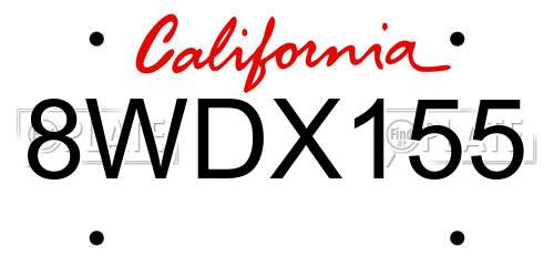 8WDX155 California License Plate