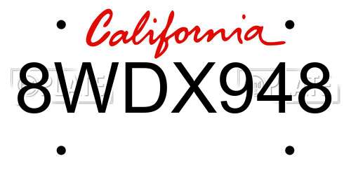 8WDX948 California License Plate