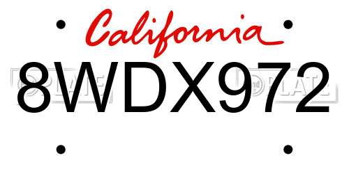 8WDX972 California License Plate
