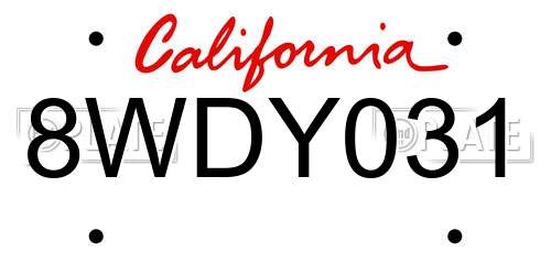 8WDY031 California License Plate