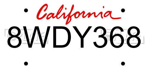 8WDY368 California License Plate