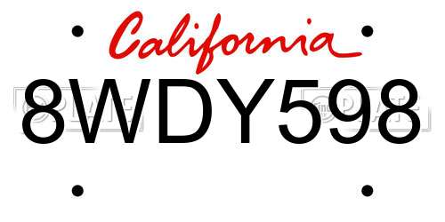8WDY598 California License Plate