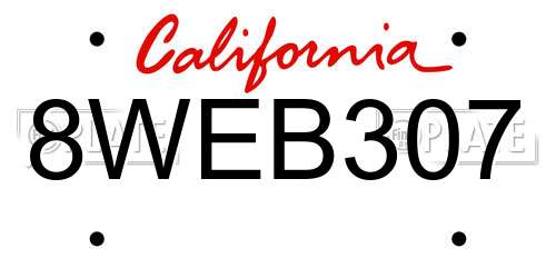 8WEB307 California License Plate