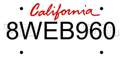 8WEB960 California License Plate