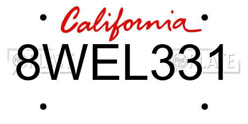 8WEL331 California License Plate