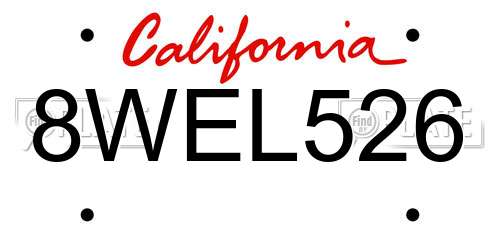 8WEL526 California License Plate