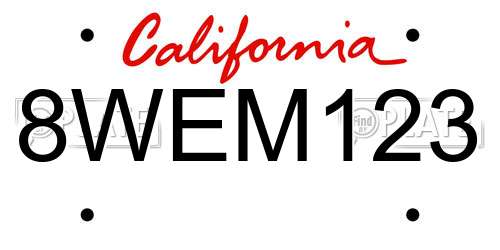 8WEM123 California License Plate