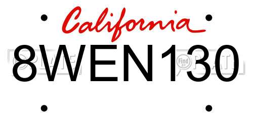 8WEN130 California License Plate