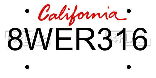 8WER316 California License Plate