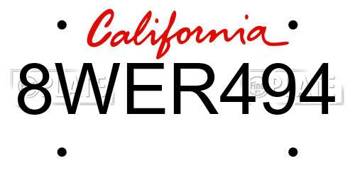 8WER494 California License Plate