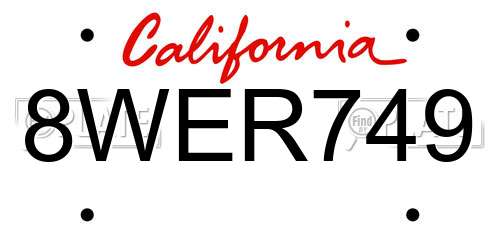 8WER749 California License Plate
