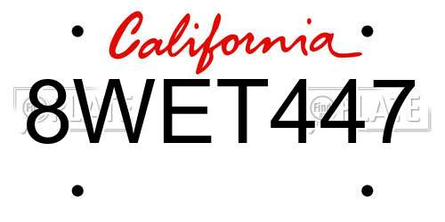 8WET447 California License Plate