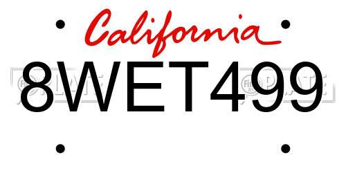 8WET499 California License Plate