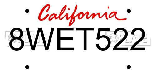 8WET522 California License Plate