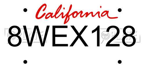 8WEX128 California License Plate