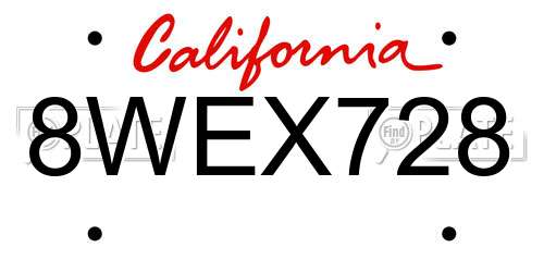 8WEX728 California License Plate