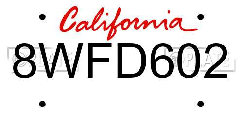 8WFD602 California License Plate