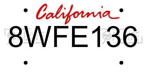 8WFE136 California License Plate
