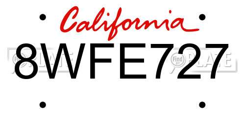 8WFE727 California License Plate