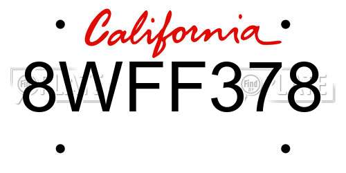 8WFF378 California License Plate