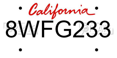8WFG233 California License Plate