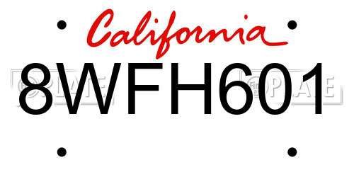 8WFH601 California License Plate