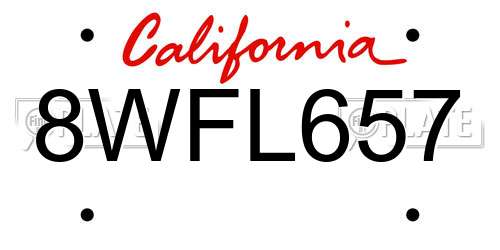 8WFL657 California License Plate
