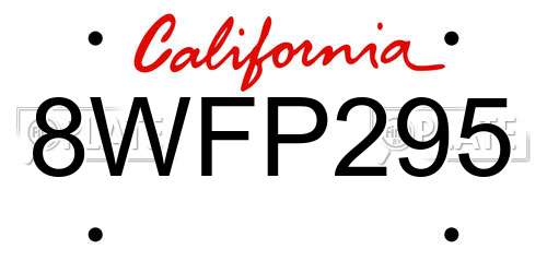 8WFP295 California License Plate