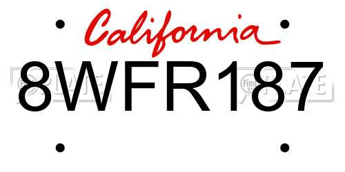 8WFR187 California License Plate