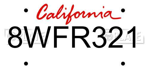 8WFR321 California License Plate