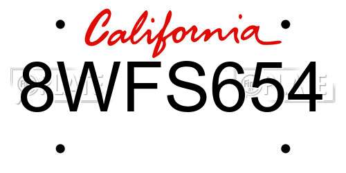 8WFS654 California License Plate