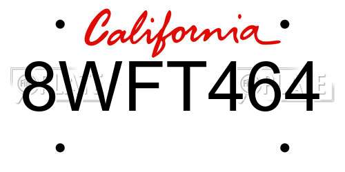 8WFT464 California License Plate