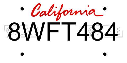8WFT484 California License Plate
