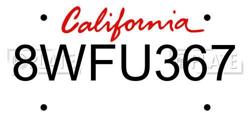 8WFU367 California License Plate
