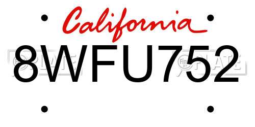 8WFU752 California License Plate