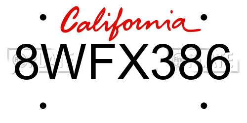 8WFX386 California License Plate