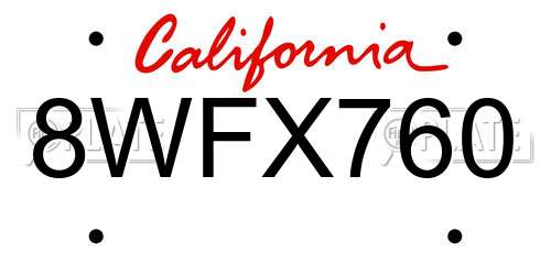 8WFX760 California License Plate