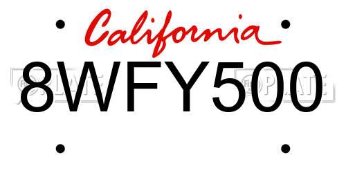 8WFY500 California License Plate