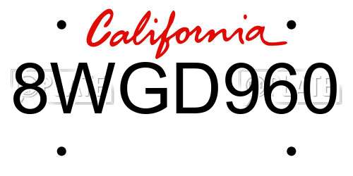 8WGD960 California License Plate