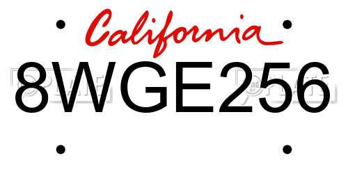 8WGE256 California License Plate