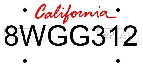 8WGG312 California License Plate