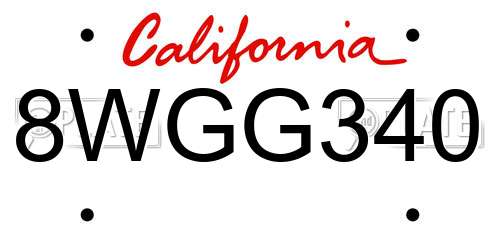 8WGG340 California License Plate