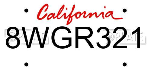 8WGR321 California License Plate