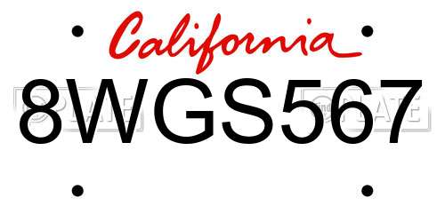 8WGS567 California License Plate