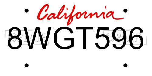 8WGT596 California License Plate