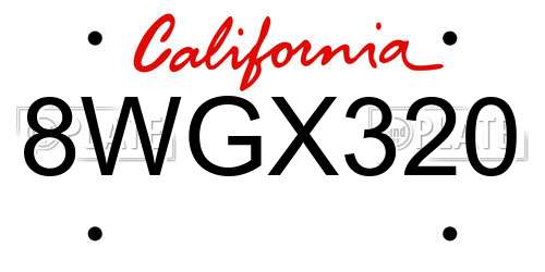 8WGX320 California License Plate