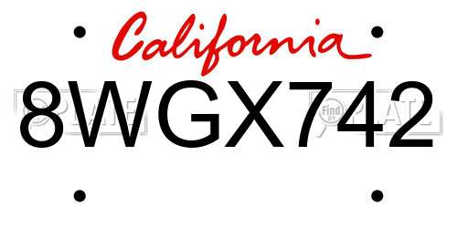 8WGX742 California License Plate