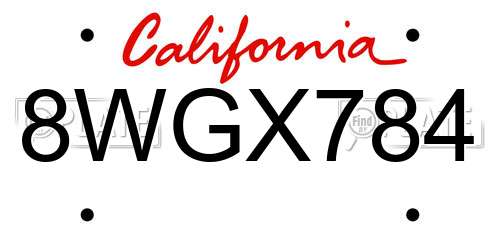 8WGX784 California License Plate