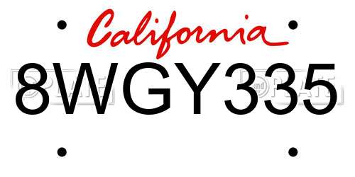 8WGY335 California License Plate